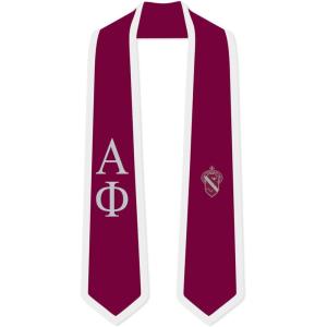 Alpha Phi Greek 2 Tone Lettered Graduation Sash Stole(Maroon W/White Trim)