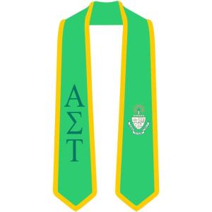 Alpha Sigma Tau AST Greek 2 Tone Lettered Graduation Sash Stole(Kelly Green W/Athletic Gold Trim)