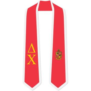 Delta Chi Greek 2 Tone Lettered Graduation Sash Stole(Red W/White Trim)