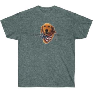 God Bless America – Golden Retriever T-Shirts(Dark Heather)