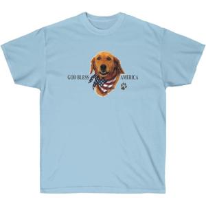 God Bless America – Golden Retriever T-Shirts(Light Blue)