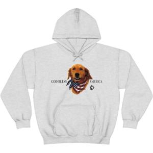 Golden Retriever – God Bless America Hooded Sweatshirt(Ash)