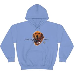 Golden Retriever – God Bless America Hooded Sweatshirt(Carolina Blue)