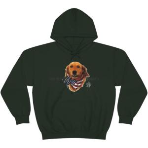 Golden Retriever – God Bless America Hooded Sweatshirt(Forest Green)