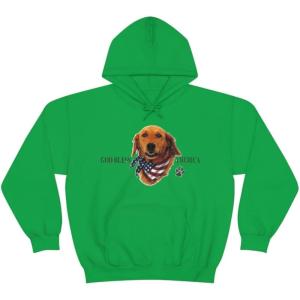 Golden Retriever – God Bless America Hooded Sweatshirt(Irish Green)