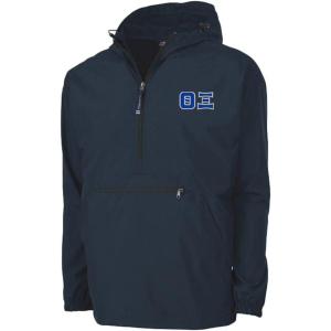Greekgear Theta Xi Tackle Twill Lettered Pack N Go Pullover(Navy Blue)