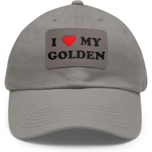 I Love My Golden Retriever Hat with Leather Patch(Grey W/ Grey Patch)