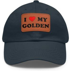 I Love My Golden Retriever Hat with Leather Patch(Navy W/ Light Brown Patch)