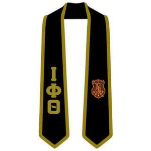 Iota Phi Theta Greek 2 Tone Lettered Graduation Sash Stole(Black W/Old Gold Trim)