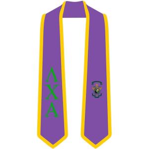 Lambda Chi Alpha Greek 2 Tone Lettered Graduation Sash Stole(Purple W/Athletic Gold Trim)