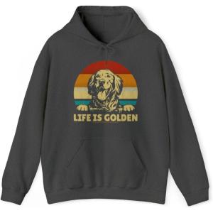 Life Is Golden Golden Retriever Hooded Sweatshirt(Dark Heather)