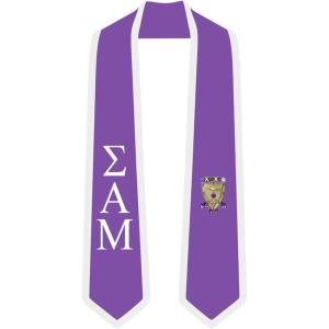 Sigma Alpha Mu Greek 2 Tone Lettered Graduation Sash Stole(Purple W/White Trim)