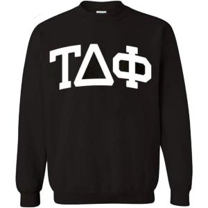 Tau Delta Phi Arched Greek Letter Crewneck Sweatshirt Black(Black)