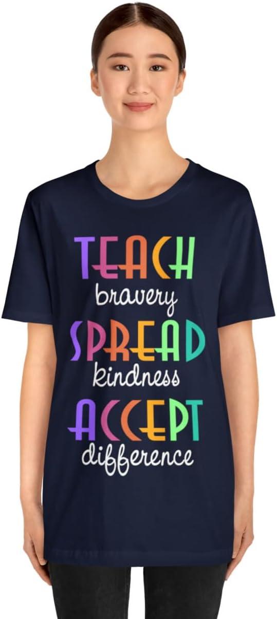 imageTeach Bravery Spread Kindness Accept Difference Bella Canvas TShirtsNavy