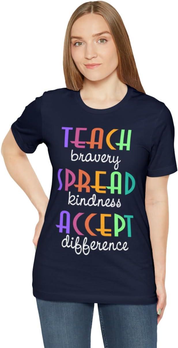 imageTeach Bravery Spread Kindness Accept Difference Bella Canvas TShirtsNavy