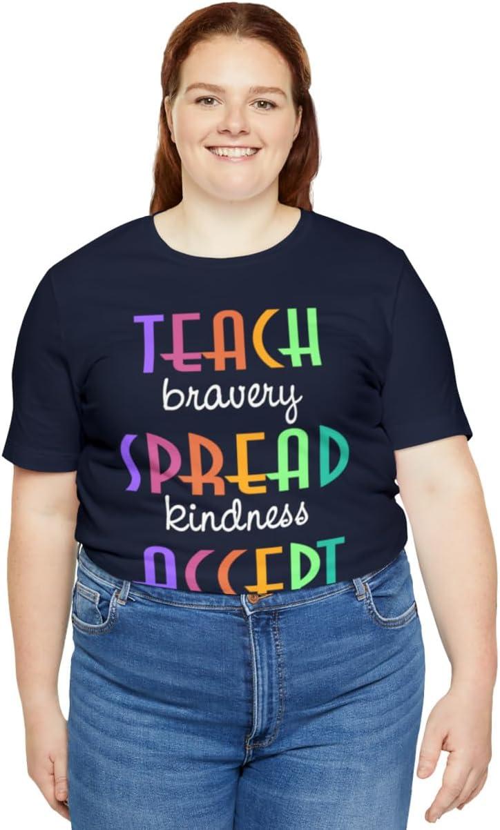 imageTeach Bravery Spread Kindness Accept Difference Bella Canvas TShirtsNavy