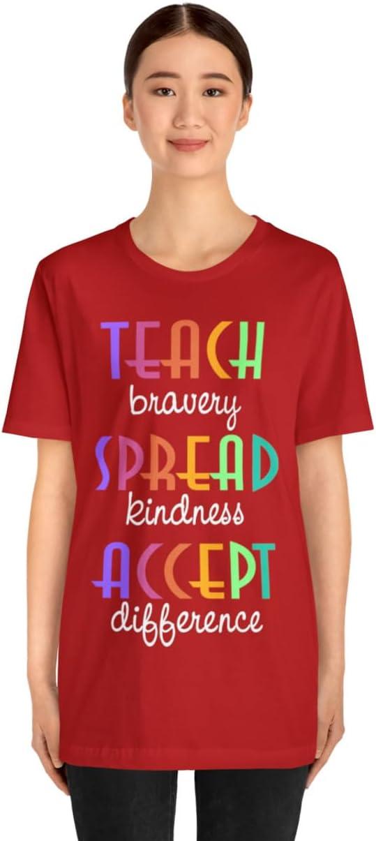 imageTeach Bravery Spread Kindness Accept Difference Bella Canvas TShirtsRed