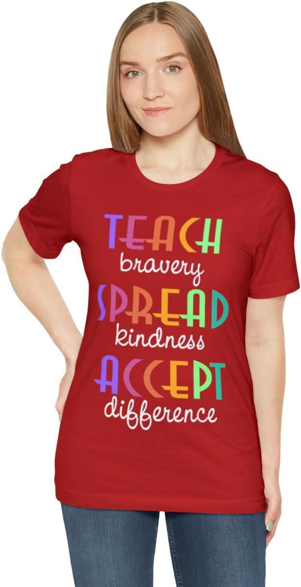 imageTeach Bravery Spread Kindness Accept Difference Bella Canvas TShirtsRed