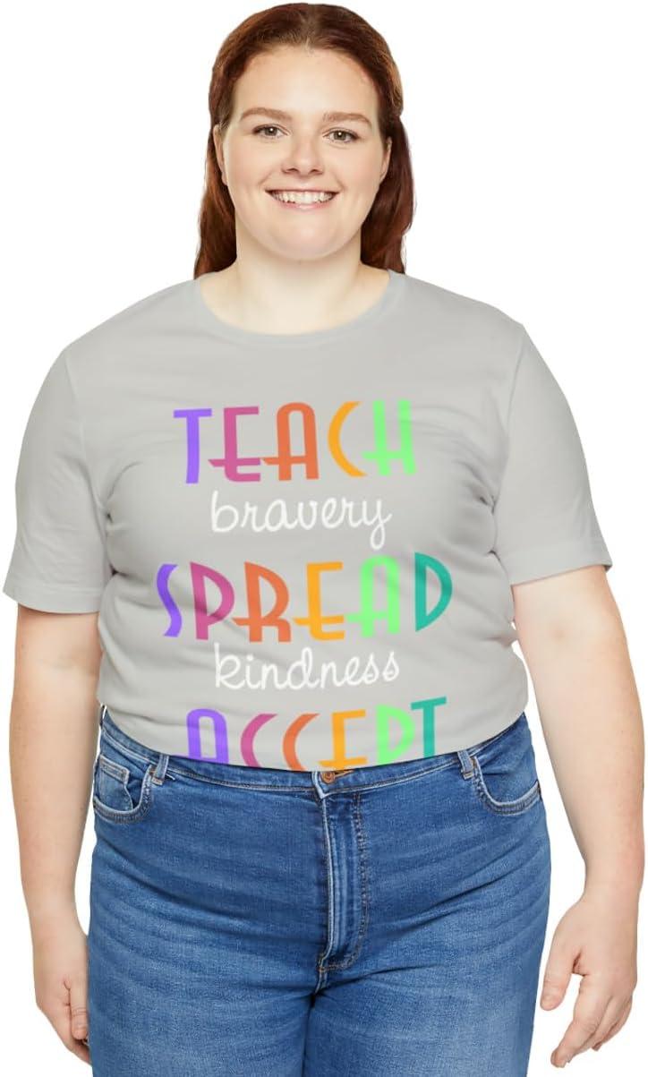 imageTeach Bravery Spread Kindness Accept Difference Bella Canvas TShirtsSilver