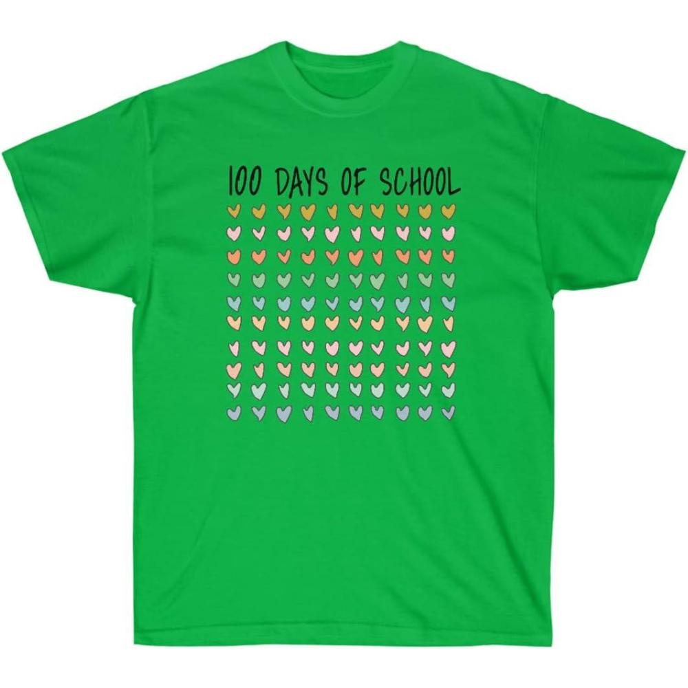image100 Days of School Hearts TeeIrish Green
