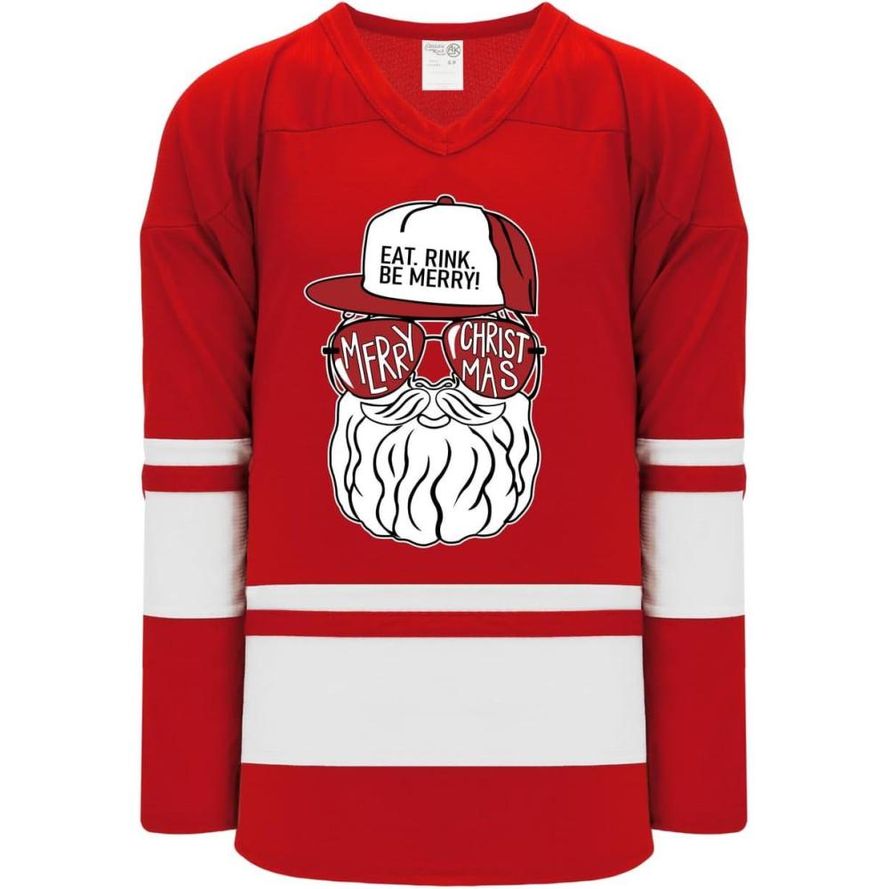 imageSanta Claus Eat Rink Be Merry Christmas Hockey JerseyRed With White