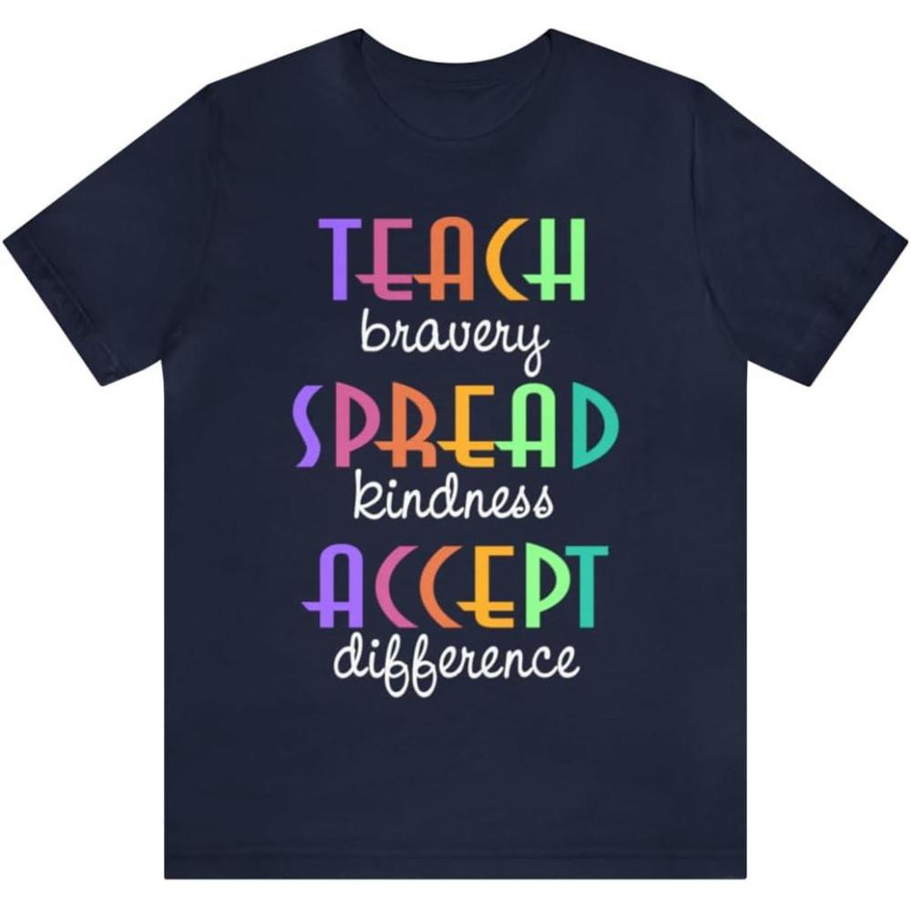 imageTeach Bravery Spread Kindness Accept Difference Bella Canvas TShirtsNavy