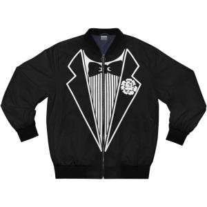 Men’s Tuxedo Bomber Jacket (AOP)(Black)