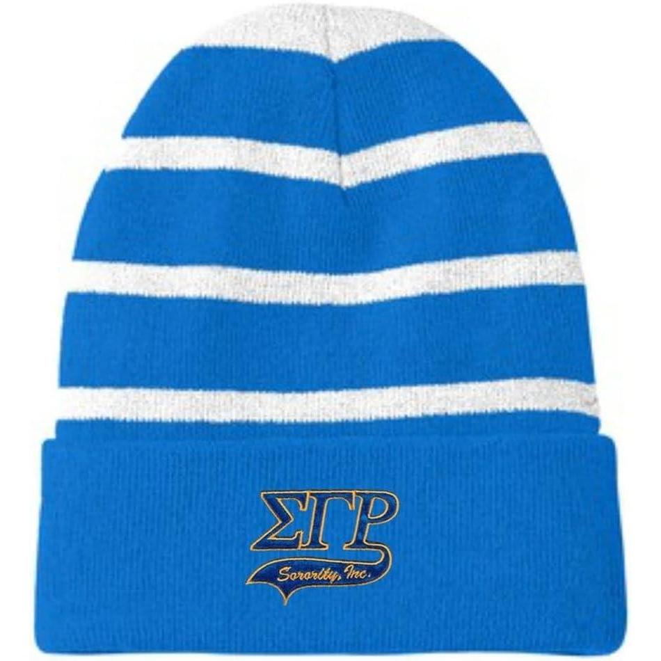 imageSigma Gamma Rho Striped Beanie with Solid Band Royal BlueWhite