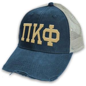 Pi Kappa Phi Distressed Trucker Hat Navy/Tan