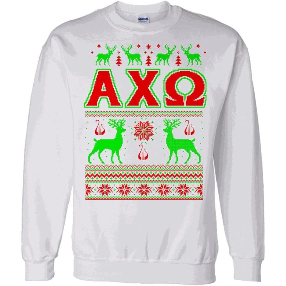 imageGreekgear Alpha Chi Omega Ugly Christmas Sweater Crewneck SweatshirtWhite