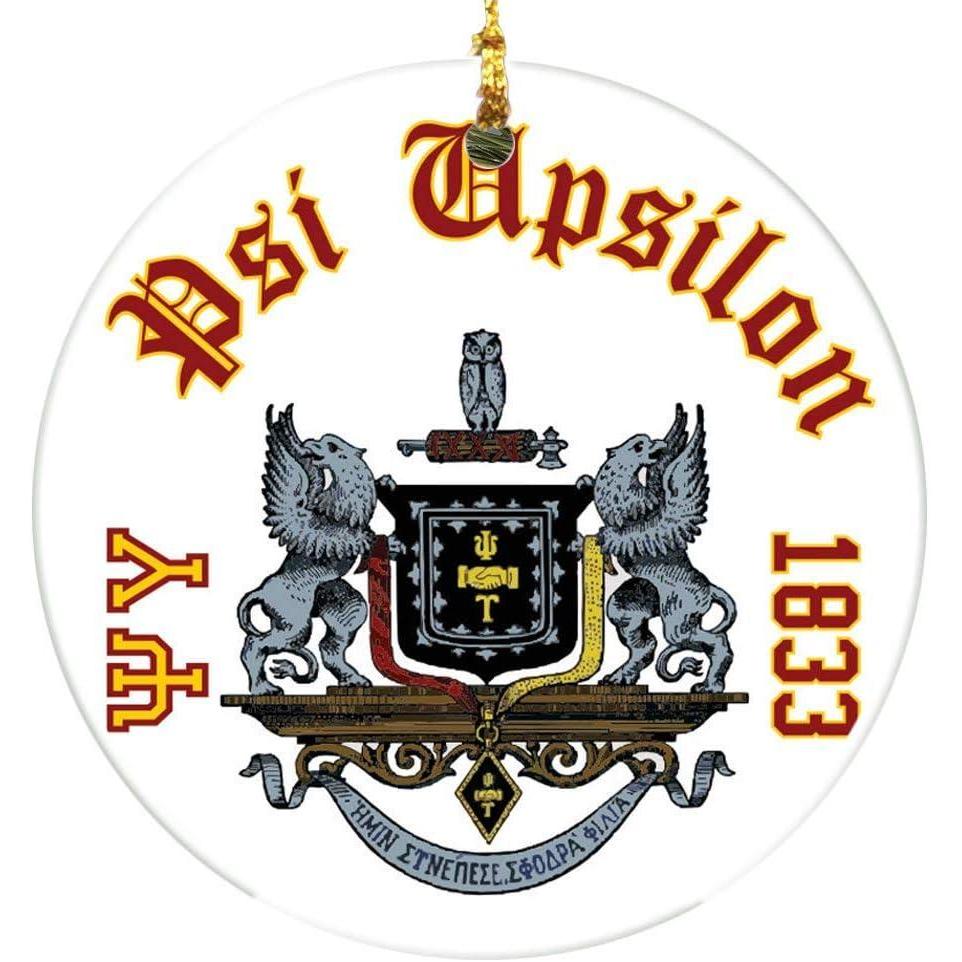 imagePsi Upsilon Round Christmas Shield Ornament