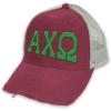 Alpha Chi Omega Distressed Trucker Hat(Burgundy/ Tan)