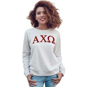 Alpha Chi Omega Arched Greek Lettered Crewneck Sweatshirt(Light Grey)