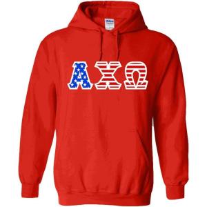 Alpha Chi Omega Greek Letter American Flag Hoodie(Red)