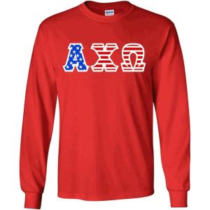 Alpha Chi Omega Greek Letter American Flag Long Sleeve Tee(Red)