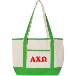 Alpha Chi Omega Sailing Tote Bag(Natural/ Lime Green)