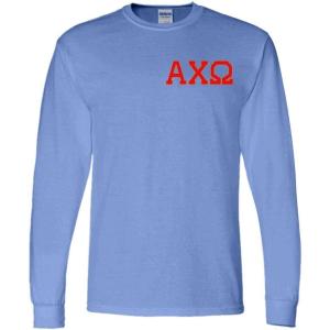 Alpha Chi Omega World Famous Crest Long Sleeve T-Shirt(Light Blue)