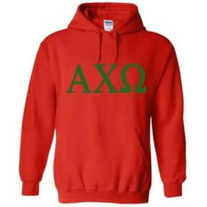 Alpha Chi Omega World Famous Greek Hoodie – Red with Forest Green Imprint(Red)
