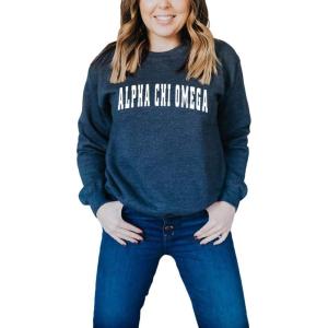 Greekgear Alpha Chi Omega Letterman Crewneck Sweatshirt(Navy Blue)