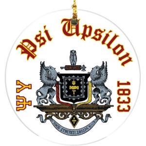 Psi Upsilon Round Christmas Shield Ornament