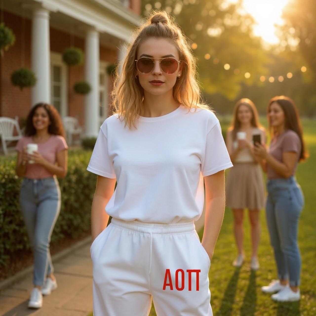 imageGreekgear Alpha Omicron Pi AOII Lettered Thigh SweatpantsSports Grey