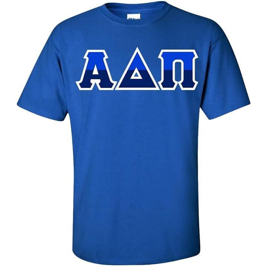imageAlpha Delta Pi Two Tone Greek Lettered TShirtRoyal Blue