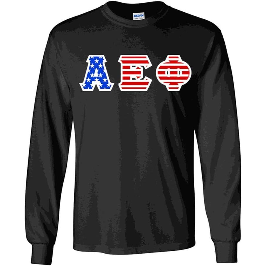 imageAlpha Epsilon Phi Greek Letter American Flag Long Sleeve TeeBlack