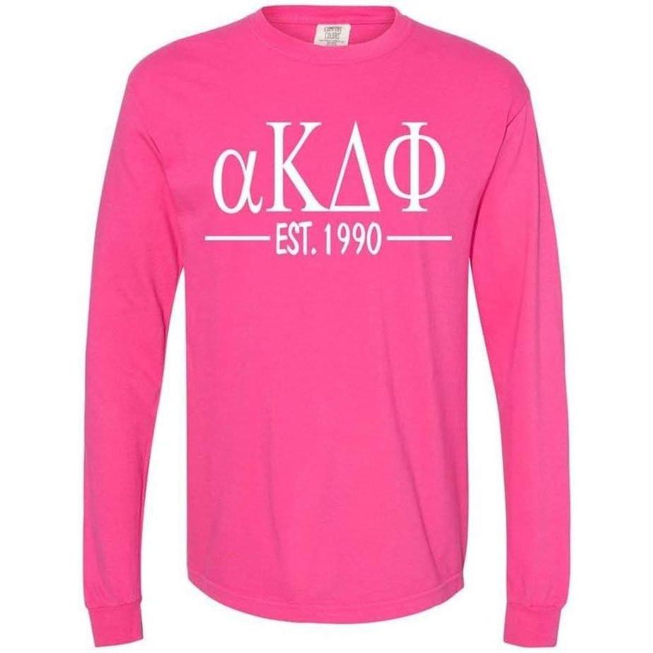 imageAlpha Kappa Delta Phi Custom Greek Lettered Long Sleeve TShirtNeon Pink