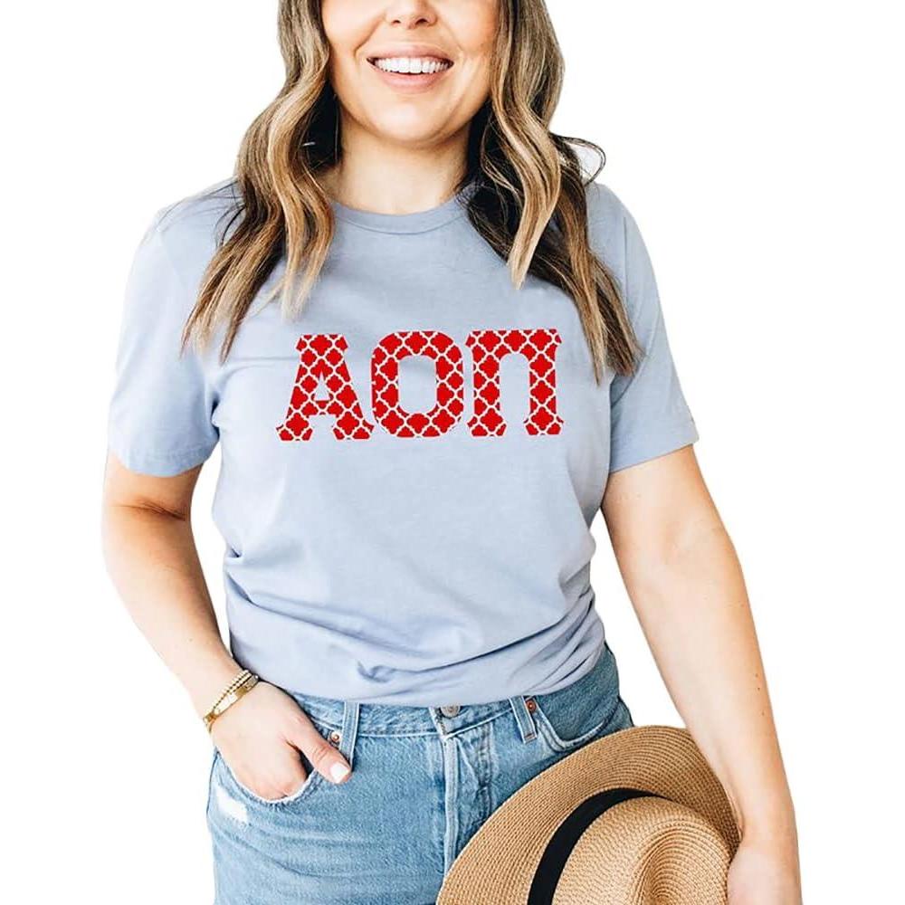imageAlpha Omicron Pi Lettered Greek Short Sleeve TShirtIce Blue