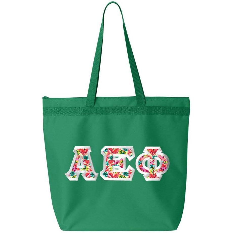 imageGreekgear Alpha Epsilon Phi Custom Satin Stitch Tote BagKelly Green