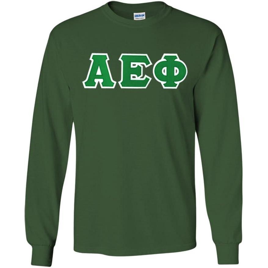 imageGreekgear Alpha Epsilon Phi Lettered Long Sleeve TeeForest Green