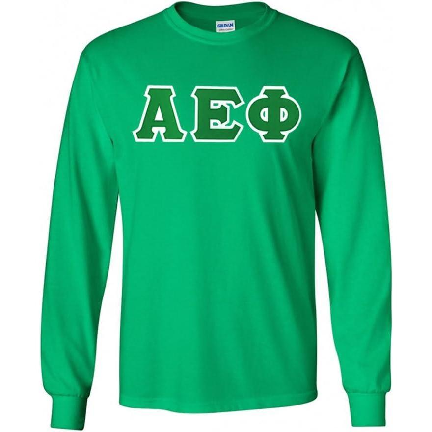 imageGreekgear Alpha Epsilon Phi Lettered Long Sleeve TeeIrish Green