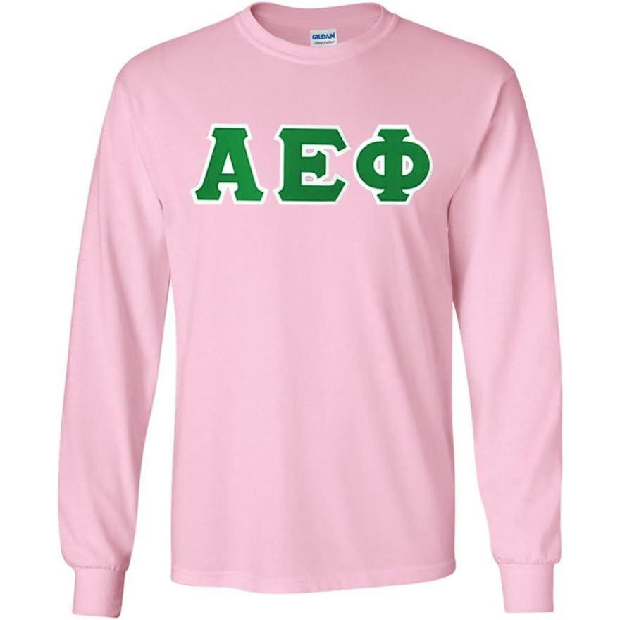imageGreekgear Alpha Epsilon Phi Lettered Long Sleeve TeeLight Pink