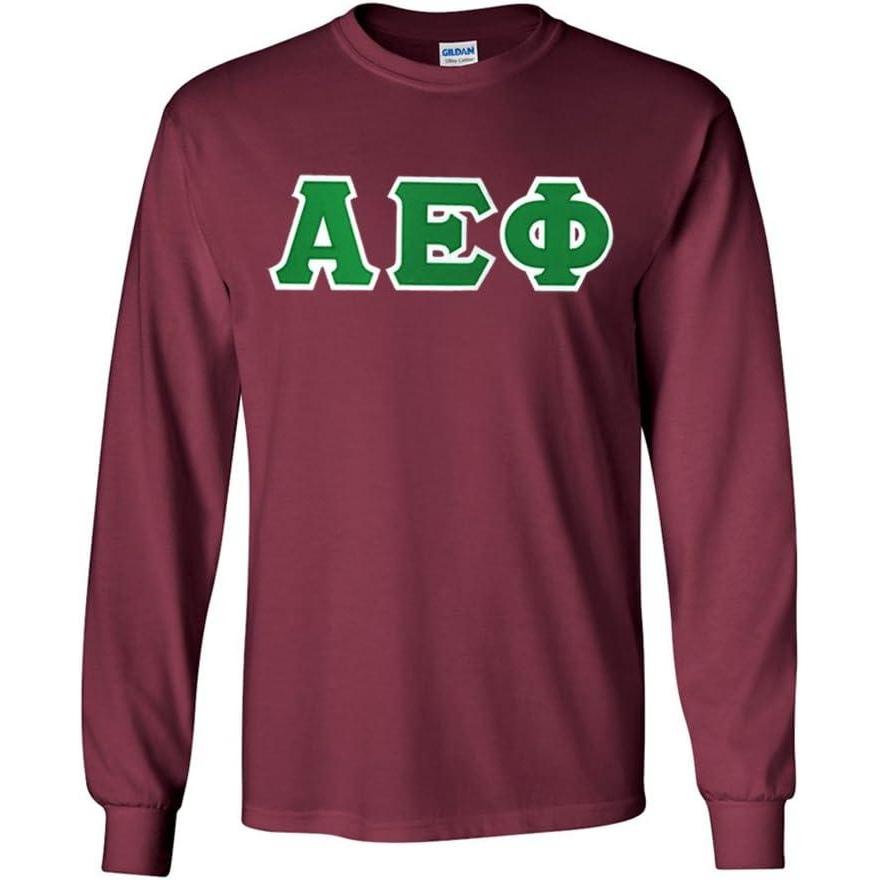 imageGreekgear Alpha Epsilon Phi Lettered Long Sleeve TeeMaroon